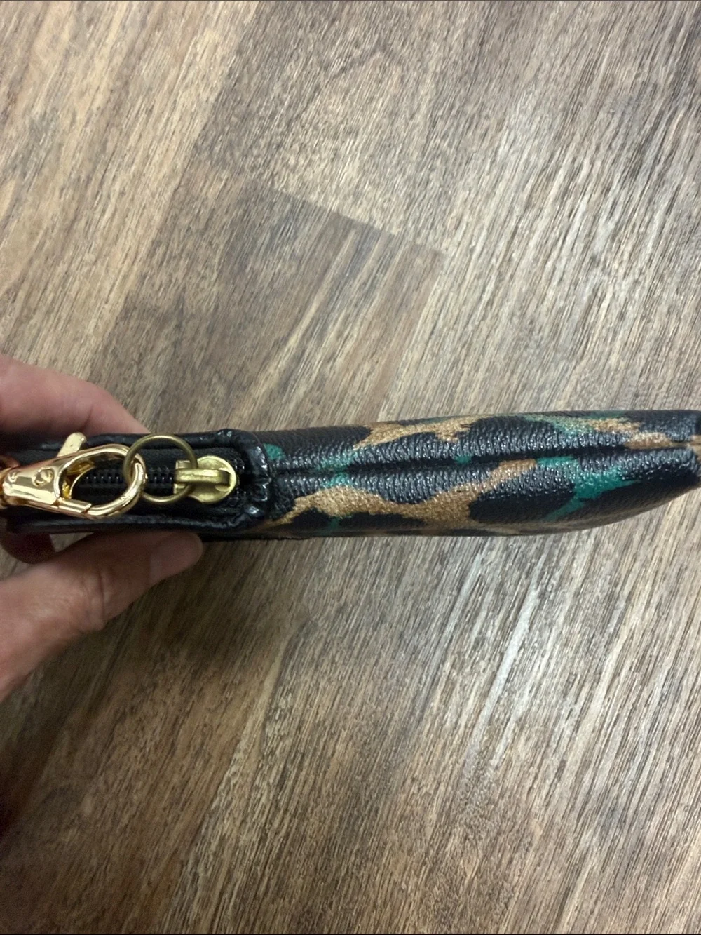 Vintage Coach Leopard Print Wristlet Phone Case in Brown, Black & Green